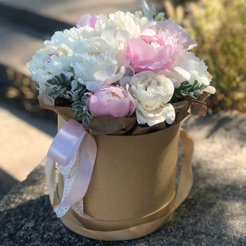 Пионы в шляпной коробке в Белогорске