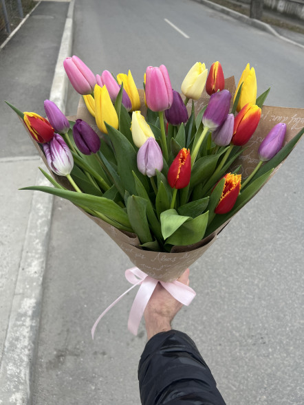 25 тюльпанов микс в упаковке в Белогорске